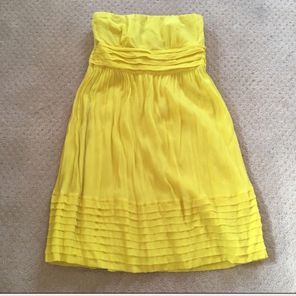 J.crew yellow silk pleated strapless dress